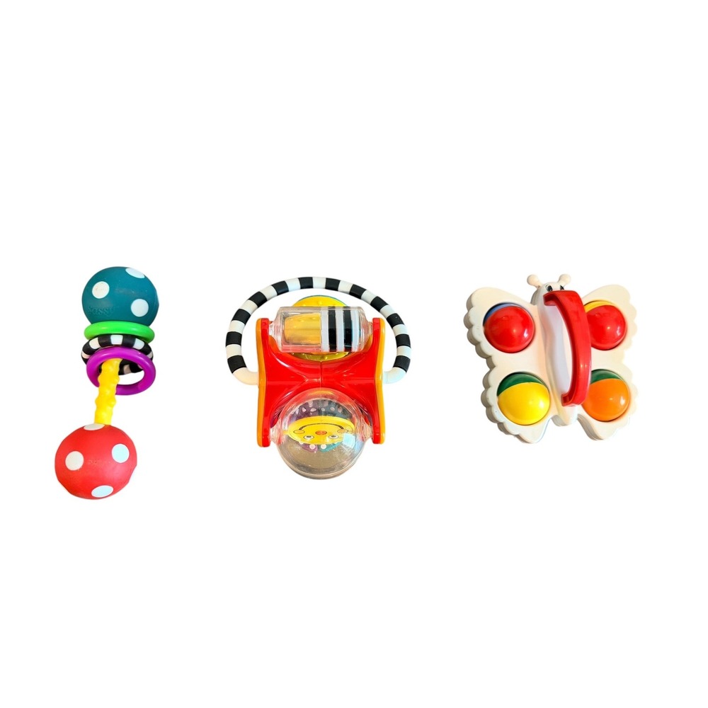 Sassy Baby Development Toy Lot 3pc Butterfly Rattle Sensory Activity Toys Multi